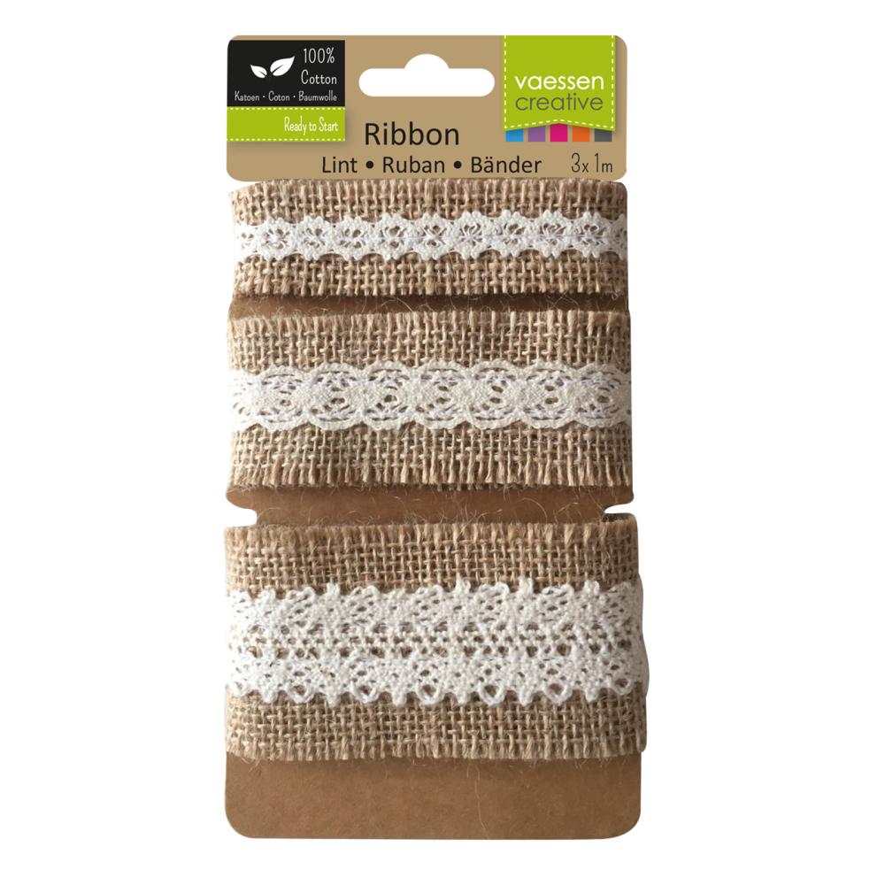 Vaessen Creative - Naturband - Assortiment Juten Band/Lance Naturel/Ivory - Ribbon