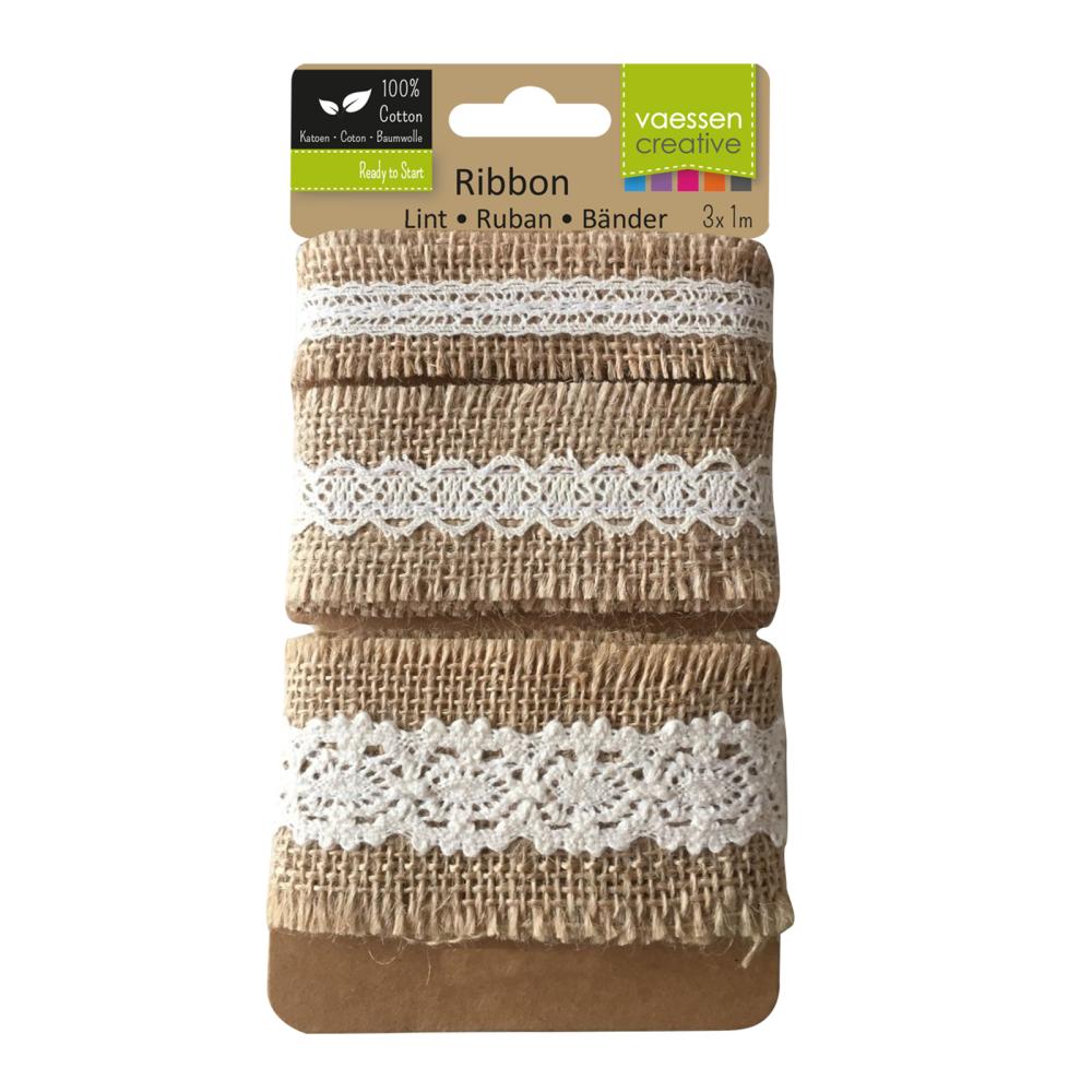 Vaessen Creative - Naturband - Assortiment Juten Band/Lace Naturel/Ivory - Ribbon