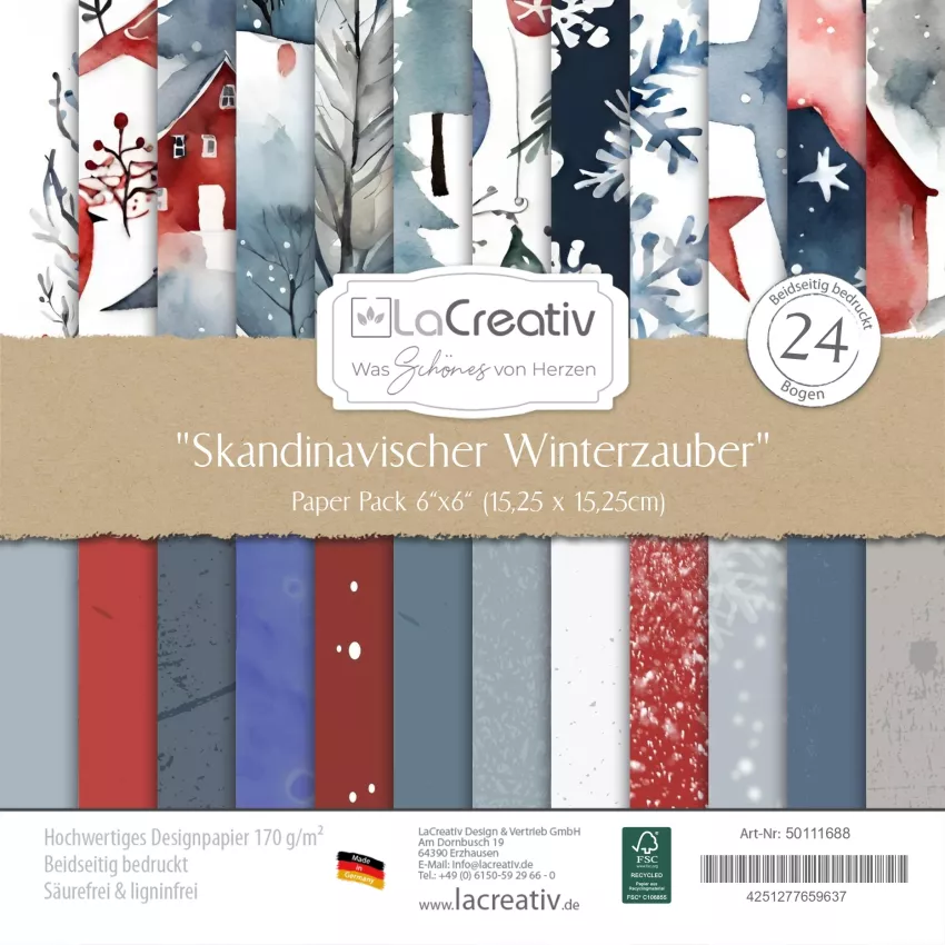 LaCreativ - Designpapier "Skandinavischer Winterzauber" Paper Pack 6x6" - 24 Bogen