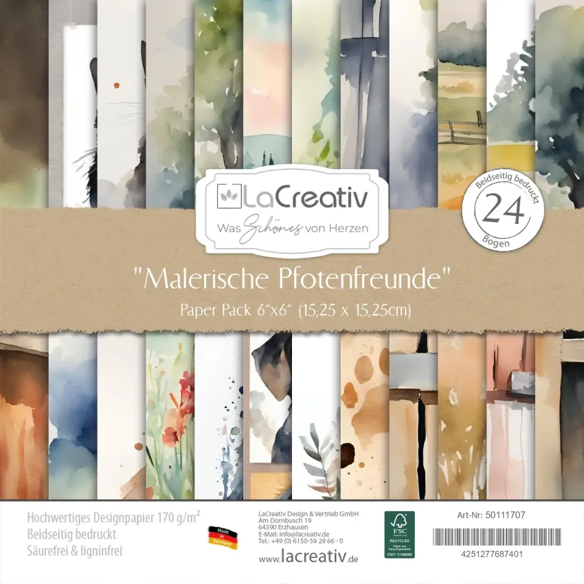 LaCreativ - Designpapier "Malerische Pfotenfreunde" Paper Pack 6x6" - 24 Bogen