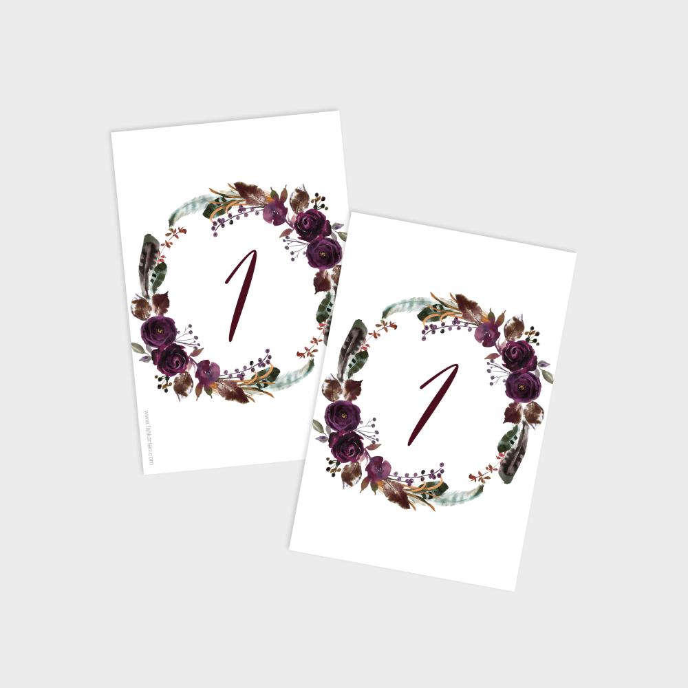 Tischnummern "Boho Violett-Flower" 10x15cm