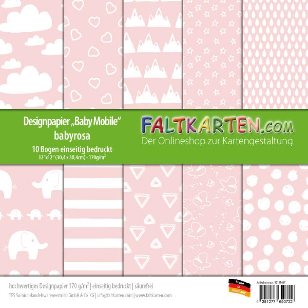 Designpapier 12"x12" 170gr "Baby Mobile babyrosa" 10 Bogen