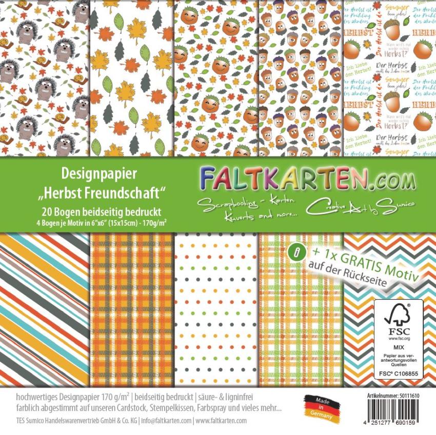 Designpapier "Herbstfreundschaft" 6x6" 20 Bogen beidseitig