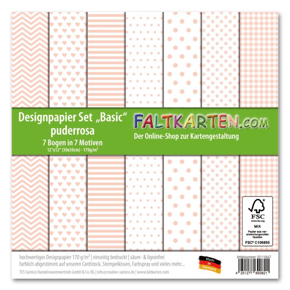 Designpapier 12"x12" 170gr "Basic Set" in puderrosa