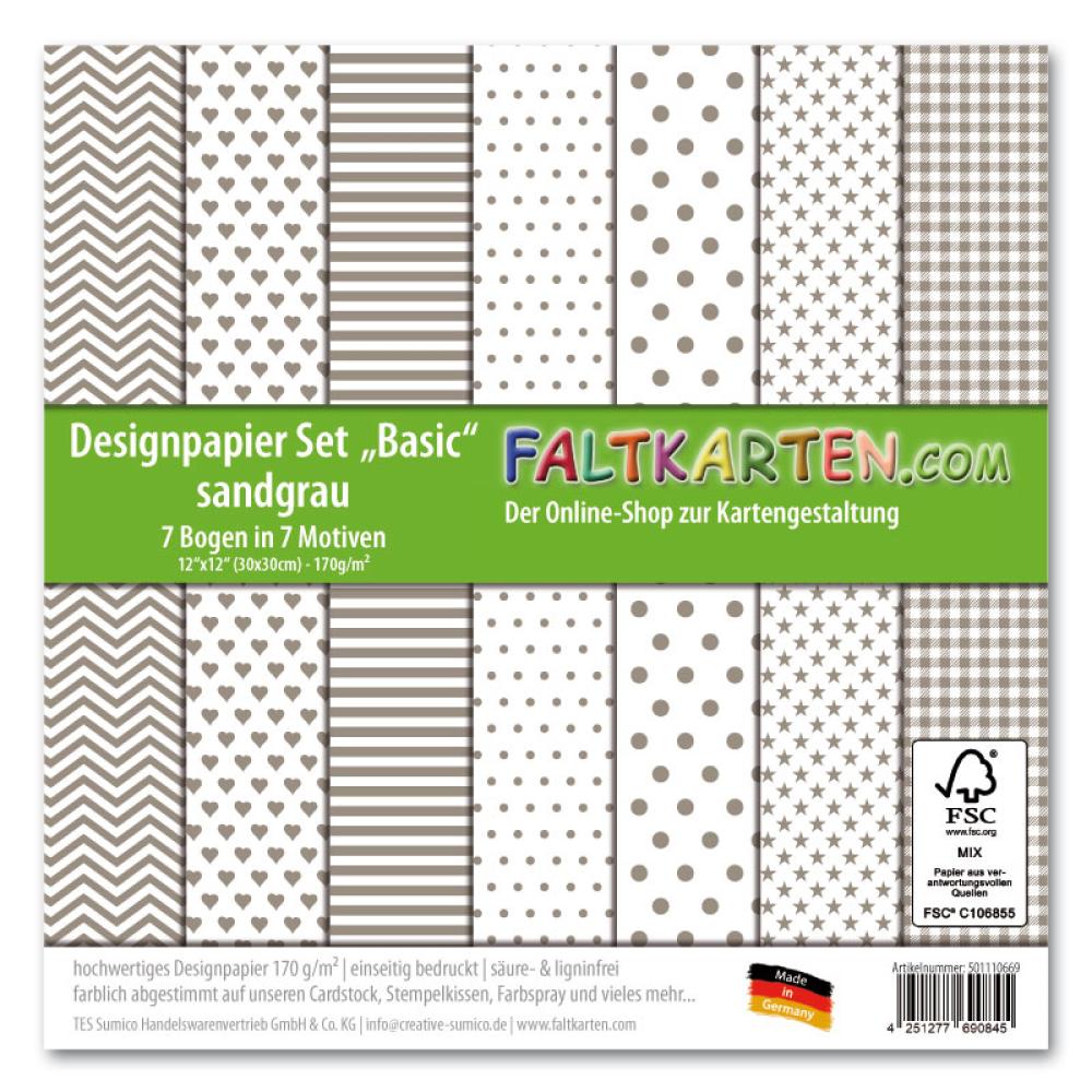 Designpapier 12"x12" 170gr "Basic Set" in sandgrau