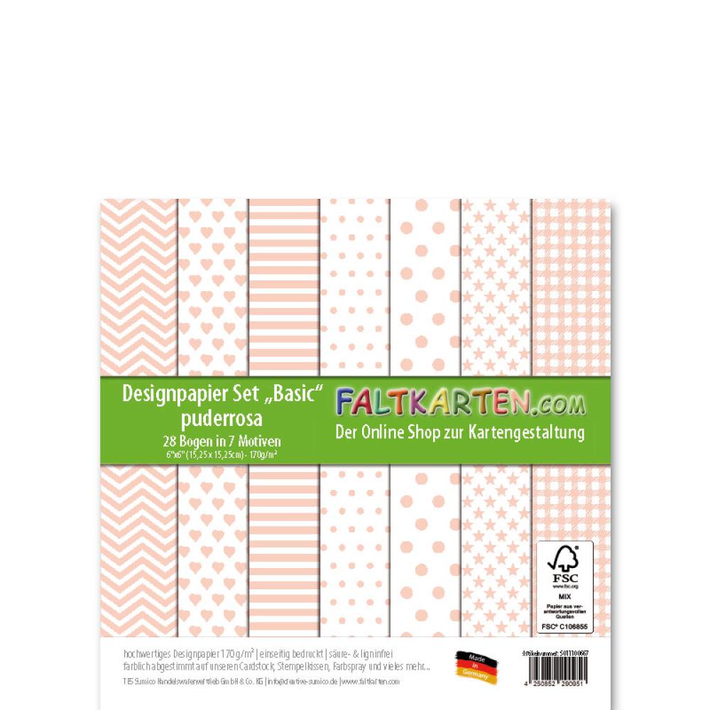 Designpapier 6"x6" 170gr "Basic Set" in puderrosa