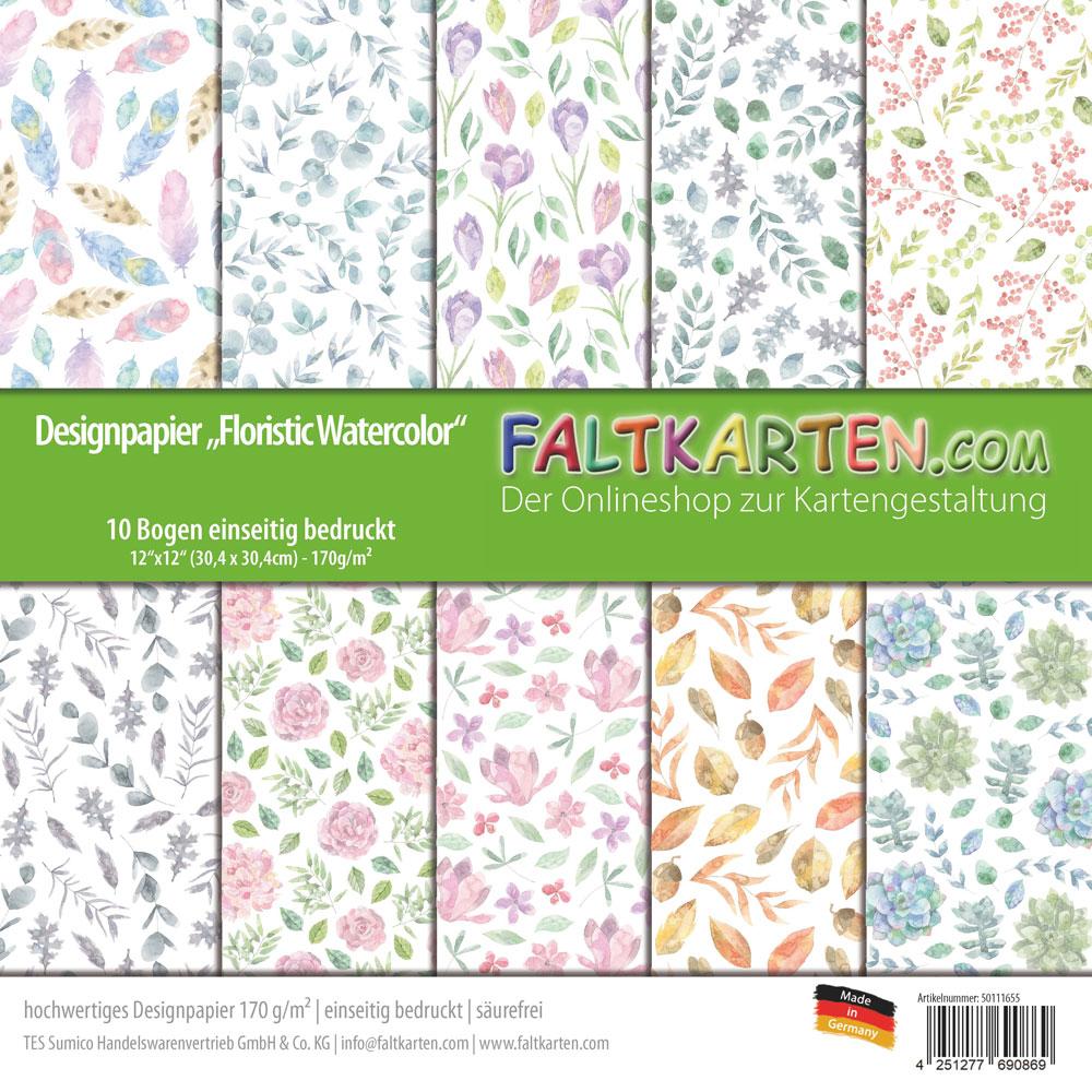 Designpapier 12"x12" 170gr "Floristic Watercolor" 10 Bogen