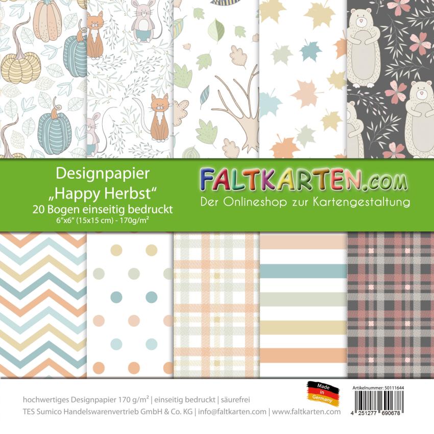 Designpapier 6"x6" 170gr "Happy Herbst" 20 Bogen