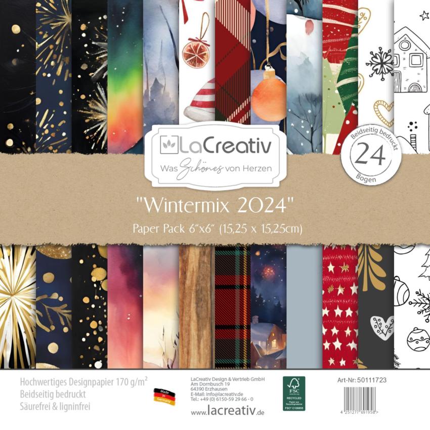 LaCreativ - Designpapier "Wintermix 2024" Paper Pack 6x6" - 24 Bogen