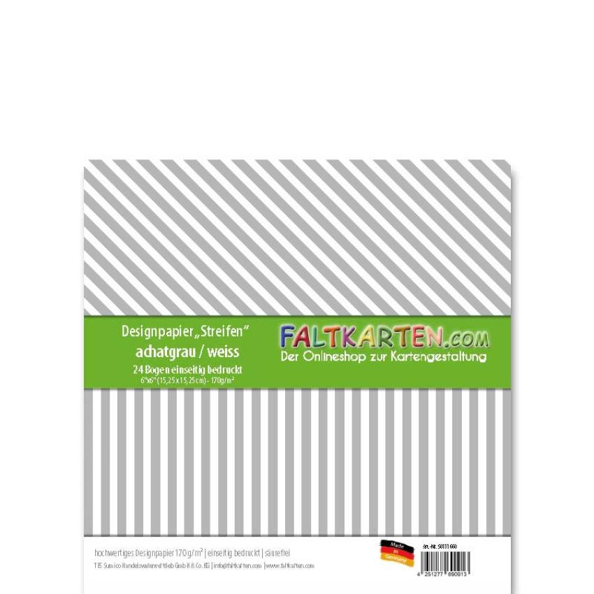 Designpapier 6"x6" 170gr "Streifen" achatgrau 24 Bogen