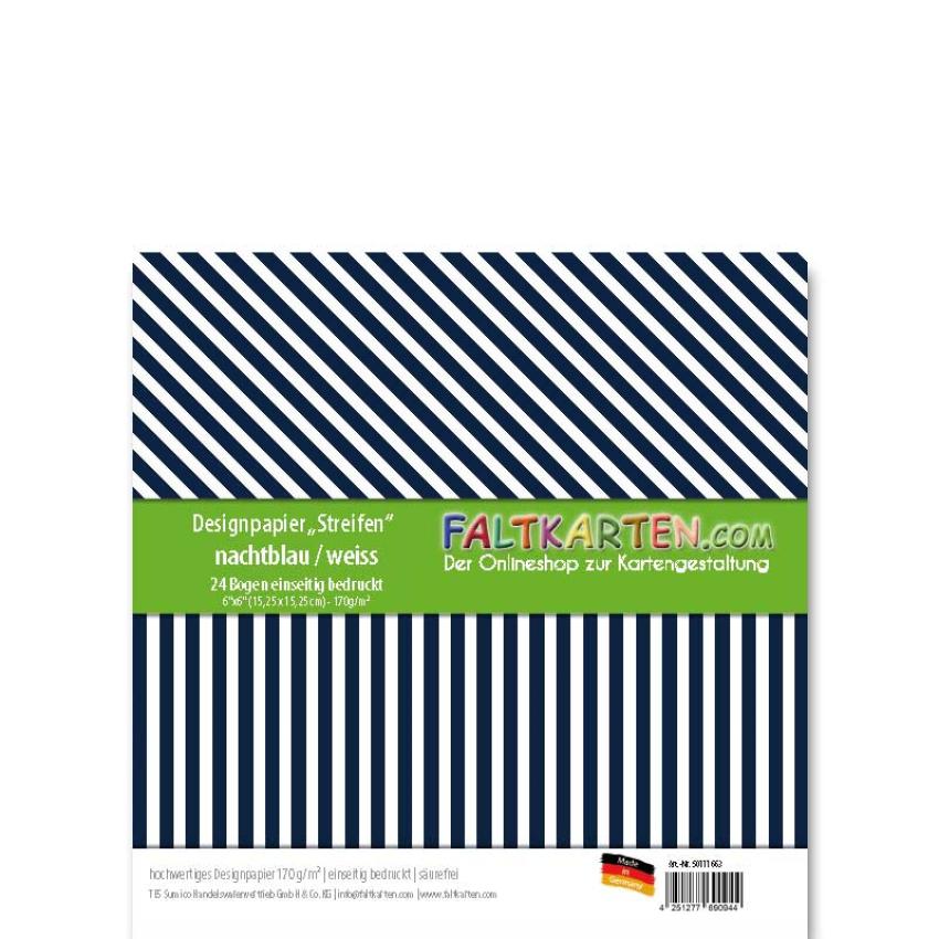 Designpapier 6"x6" 170gr "Streifen" nachtblau 24 Bogen