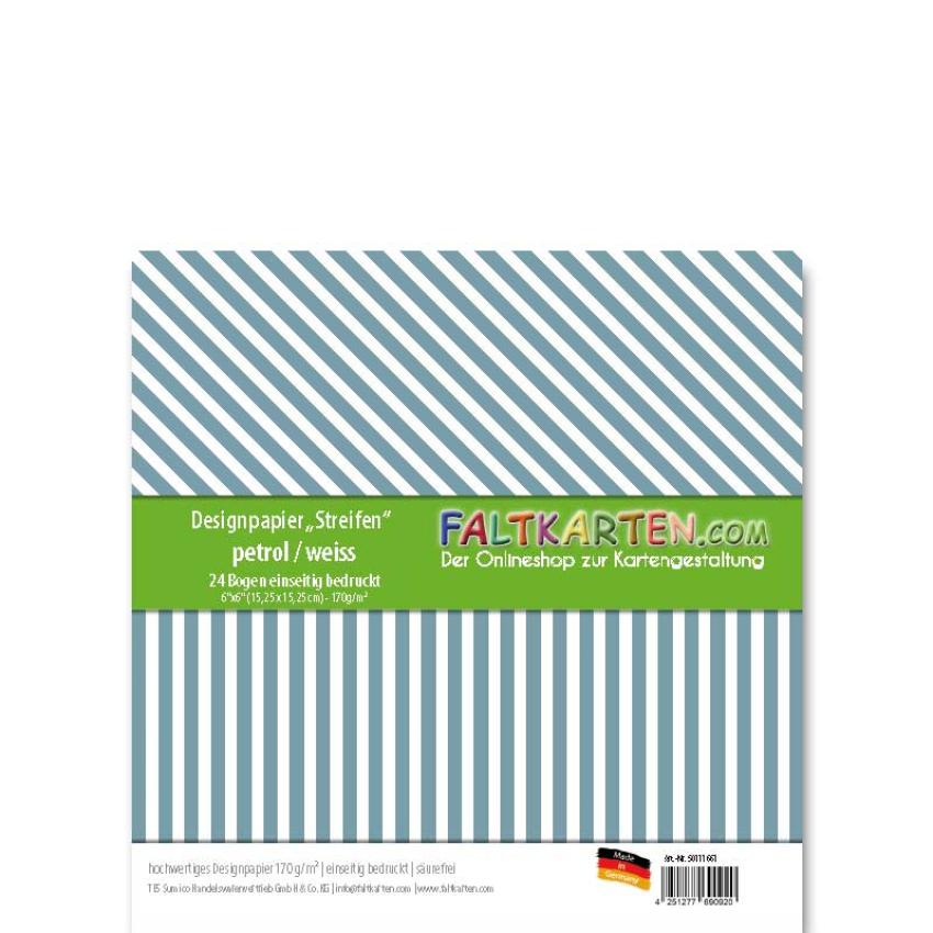 Designpapier 6"x6" 170gr "Streifen" petrol 24 Bogen