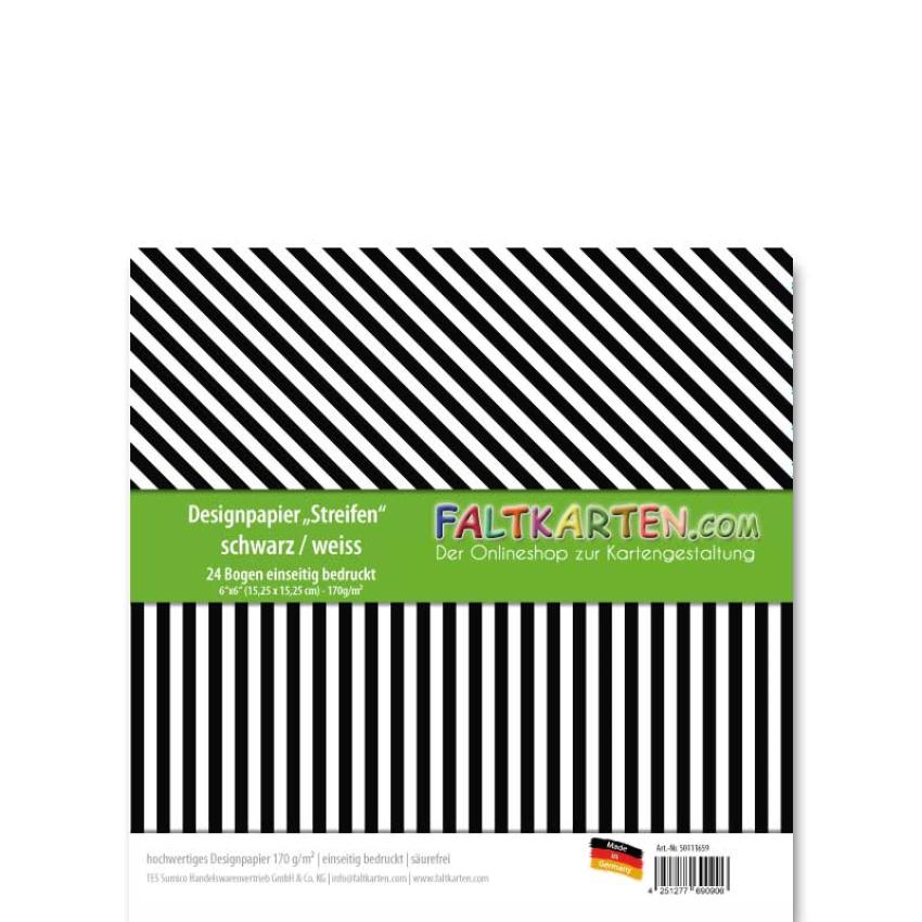 Designpapier 6"x6" 170gr "Streifen" schwarz 24 Bogen