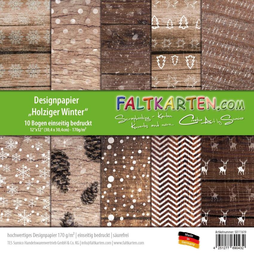 Designpapier 12"x12" 170gr "Holziger Winter" 10 Bogen