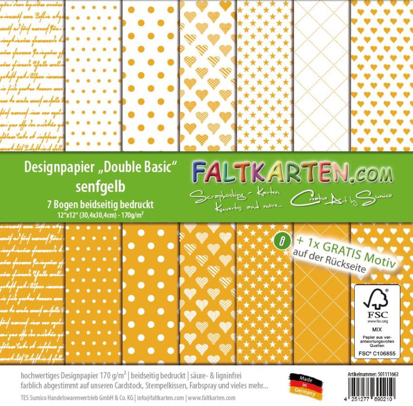 Designpapier 12"x12" beidseitig "Double Basic" in senfgelb