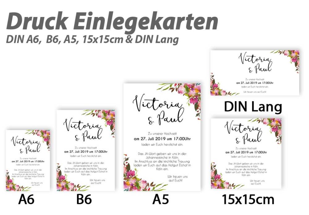 Druck Einlegekarte DIN A6, DIN B6, DIN Lang, 15x15, DIN A5