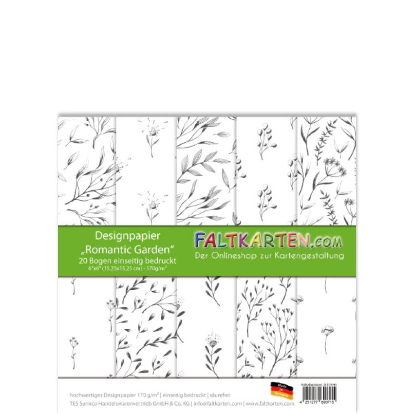 Designpapier 6"x6" 170gr "Romantic Garden" 20 Bogen