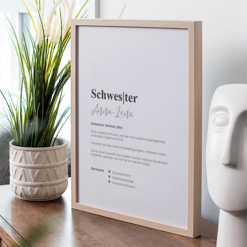 Definitionsposter "Schwester 1" | Geschenkidee | Personalisiert | individuelles Bild | Wörterbuch