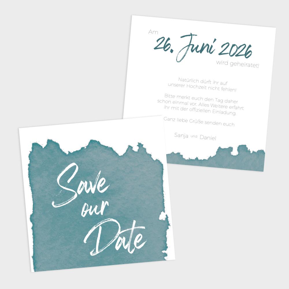 Save the Date "Watercolor-Brush | Petrol" Quadrat 15x15